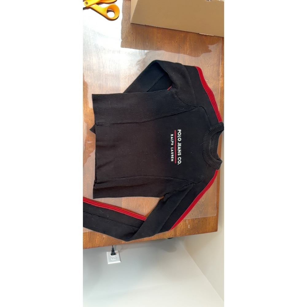 Polo Jeans Co Ralph Lauren Sweater Black Red Stripe Vintage Y2K Sporty - Picture 3 of 7